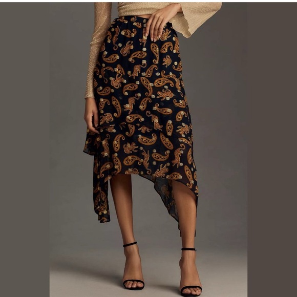 Farm Rio Asymmetrical Tiered Leopard Print Midi Skirt Blue Motif - Picture 3 of 6